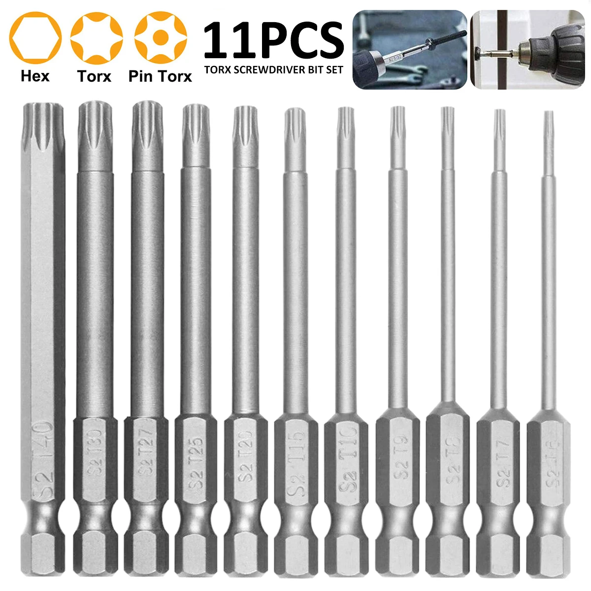 

11Pcs 1/4 Inch Hex Bits Driver Security Drill Magnetic Bit Set S2 Steel Star Torx Screwdriver Bit Set for Shark Vacuum T6-T40