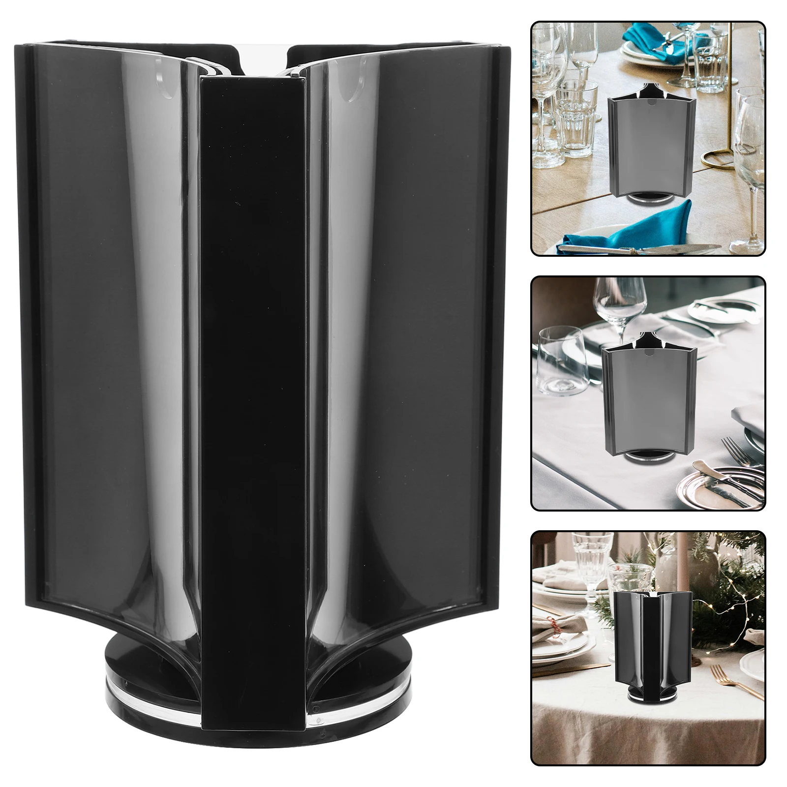 

Rotating Table Cards Acrylic Sign Holder Brochure File Triangle Stand Black For Menu Display Office Restaurant Cafe Hotel