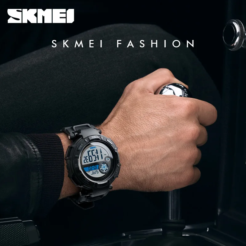 Skmei أنيق وتنوعا ساعة رجالية Skmei تدوير الوجه الدائري مقاوم للماء العد التنازلي الرياضة الإلكترونية ساعة