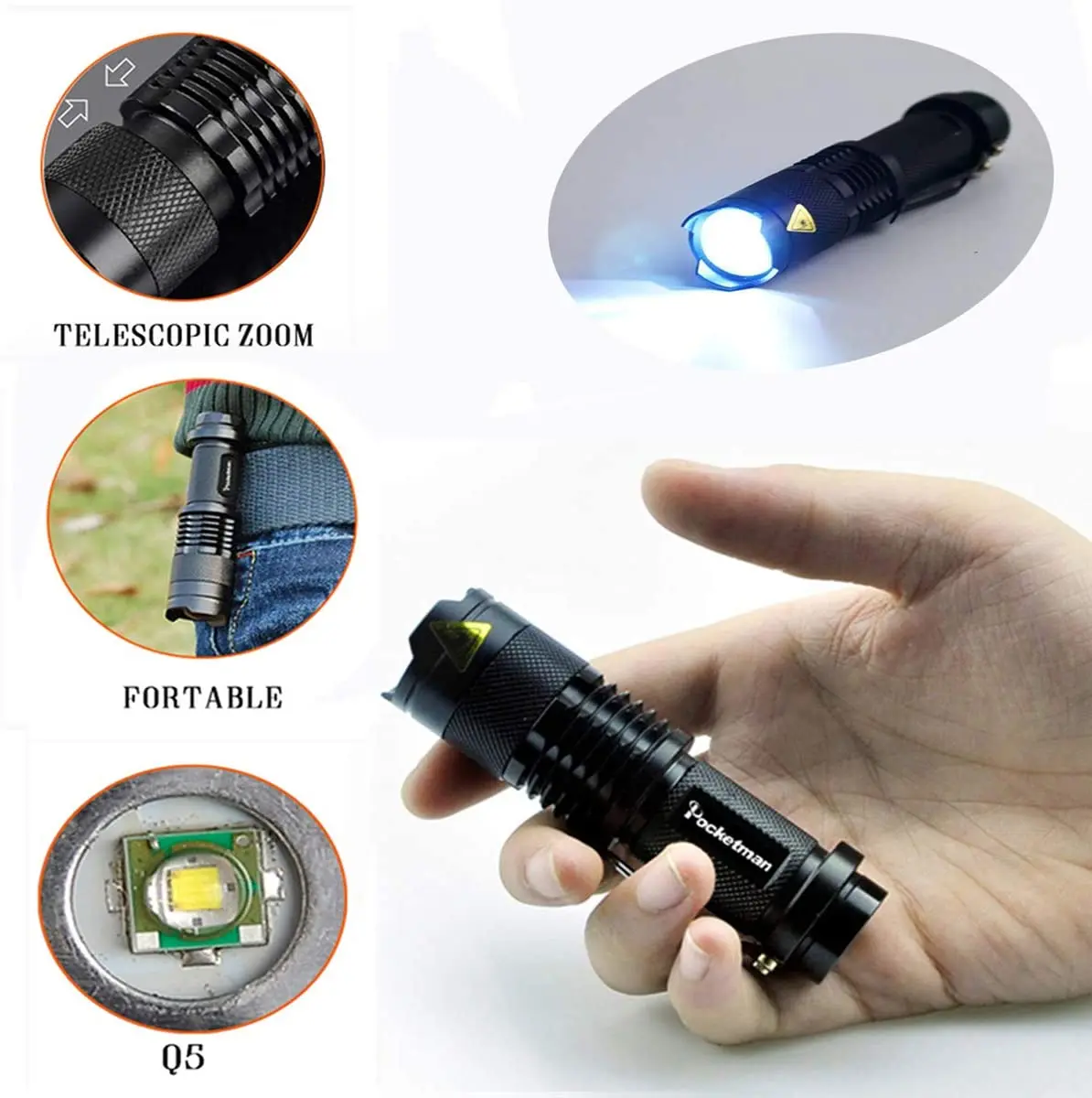 Mini lanternas led super brilhantes com zoom, 3 modos, lanterna à prova d'água para acampamento, caminhadas, emergência, ótimo presente