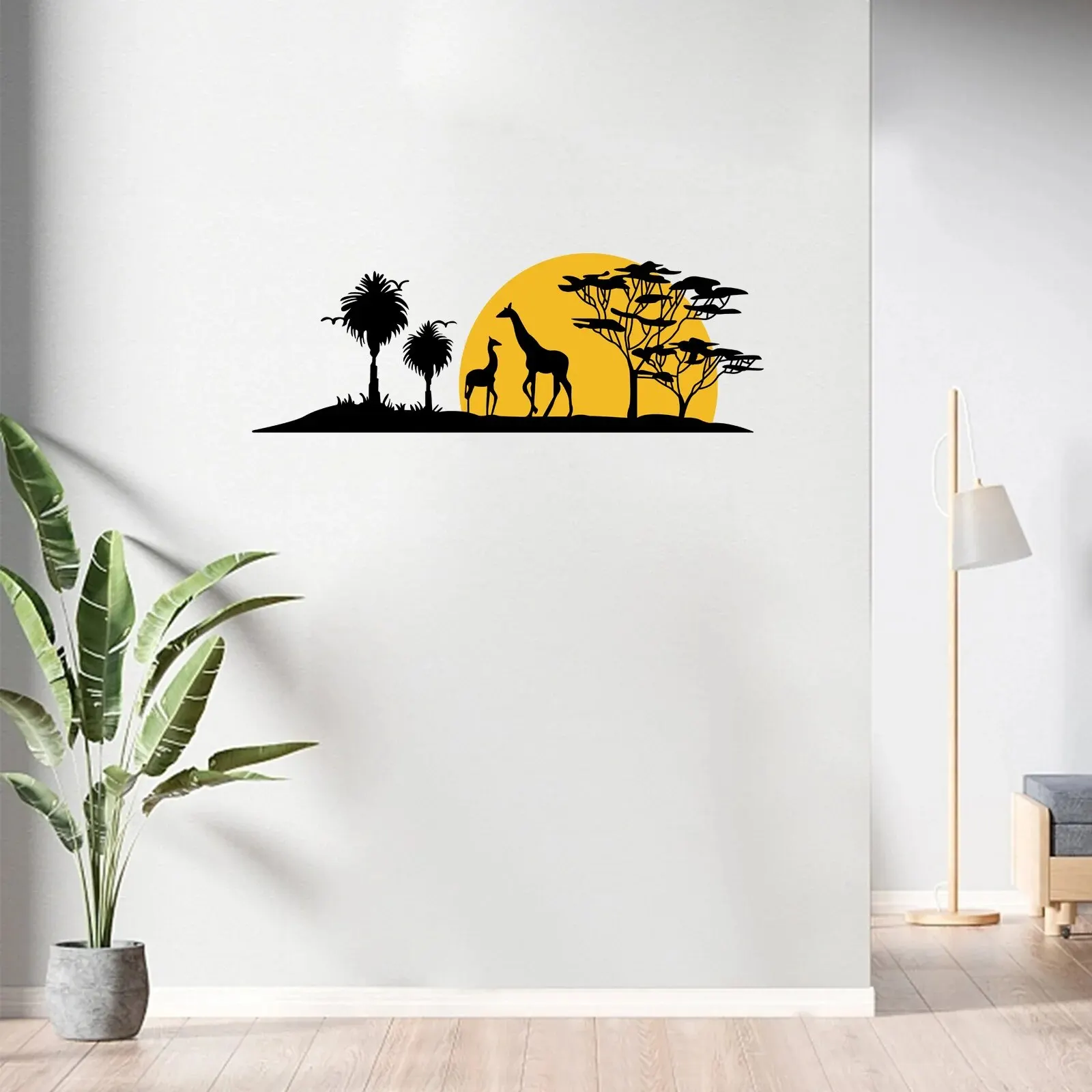 Giraffe Sunset and Tree Metal Silhouette Mural Decoration,3D Metal Wall Decoration,Wall Art Sculpture Indoor Outdoor Decorations