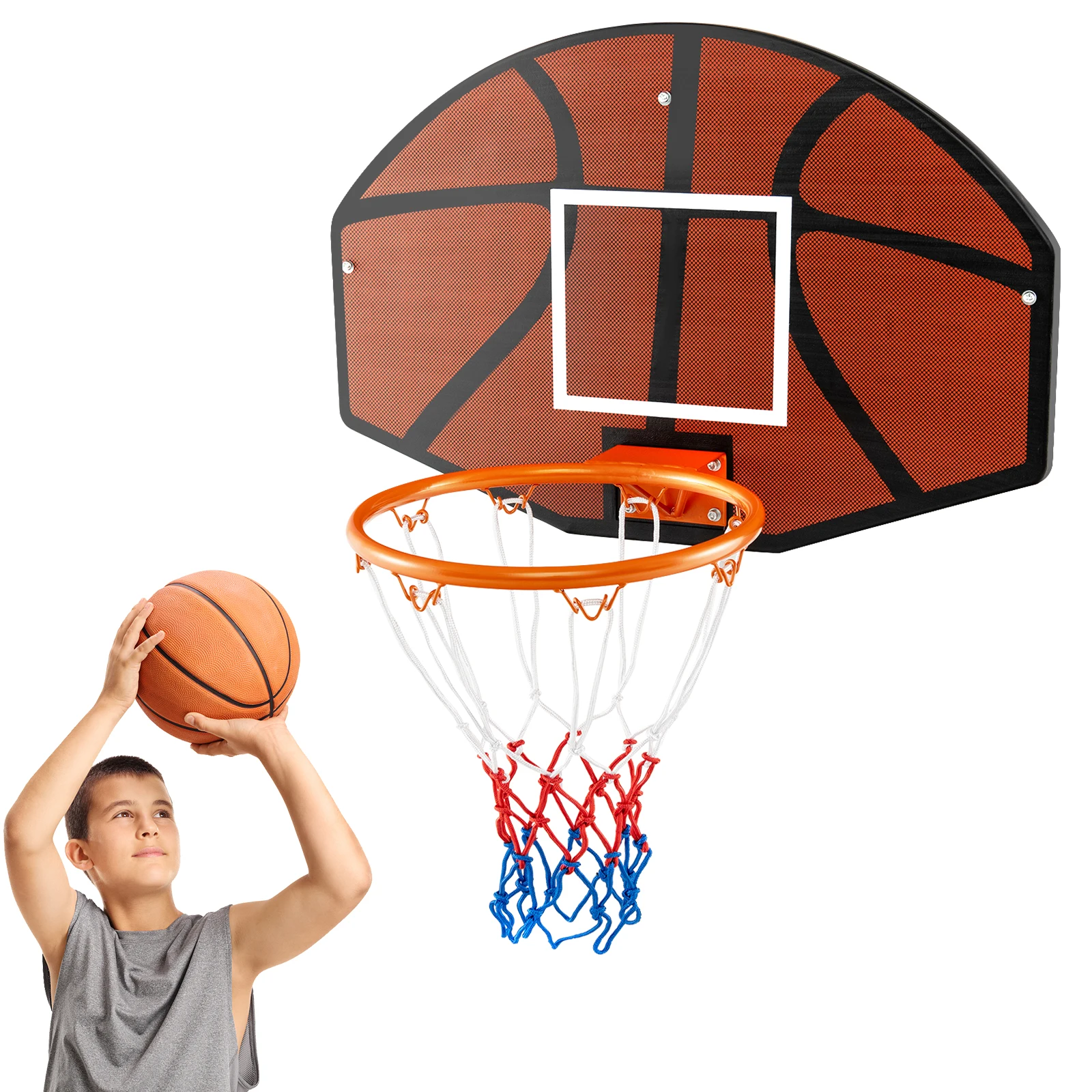 

26" Wall Mounted Basketball Hoop Set w/Shatter-proof Backboard Indoor Toy Gift