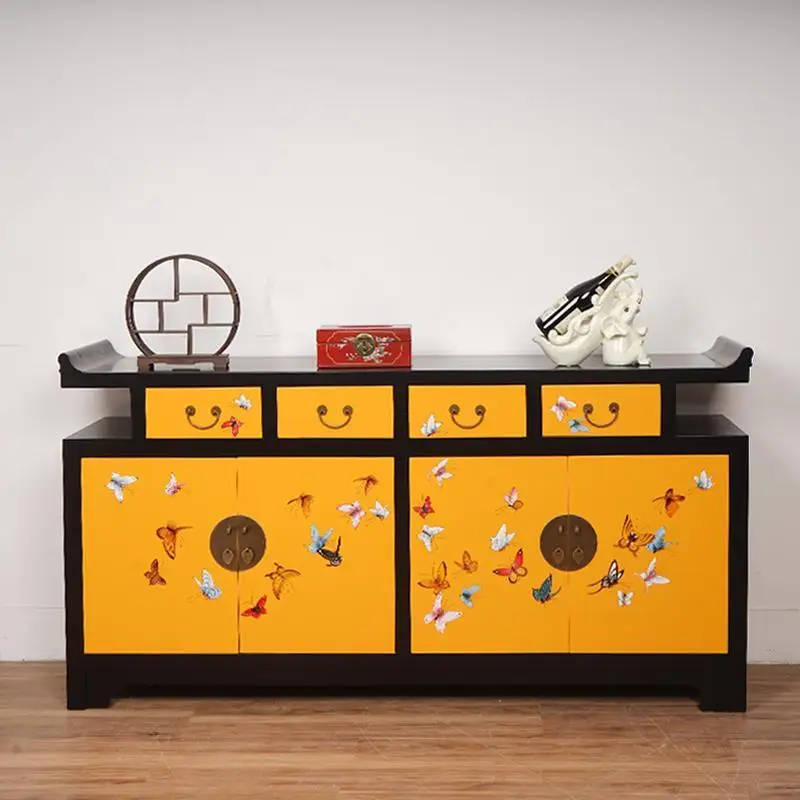 

Antique warped head solid wood porch cabinet New Chinese hand-painted dining side cabinet Living room entry partition painted