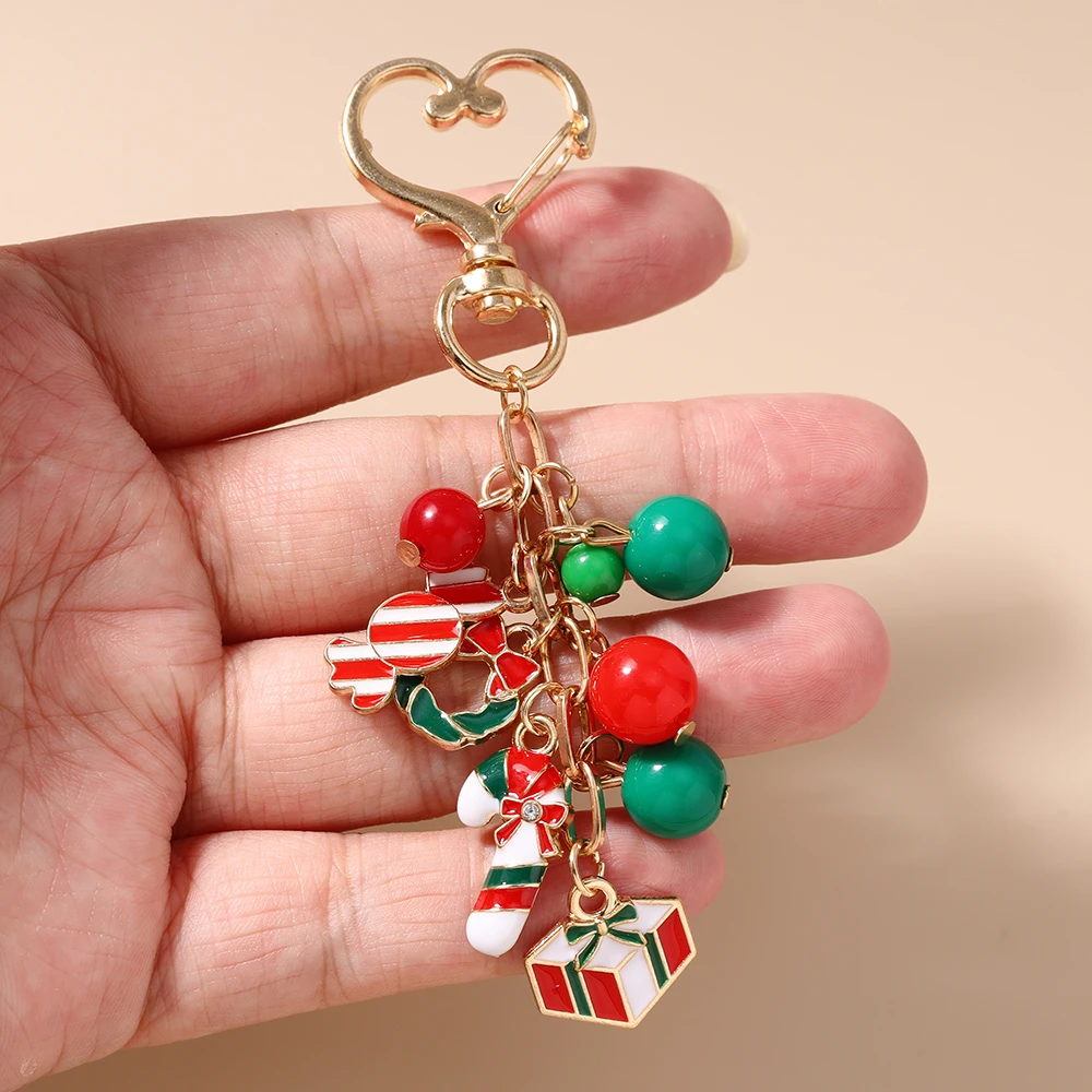 Aihua Niedlicher Y2K Weihnachts-Schlüsselanhänger mit Perlen, Weihnachtsbaum, Schneemann und Weihnachtsmann für Damen und Herren, Neujahrs-Schmuckgeschenke – Detail 9