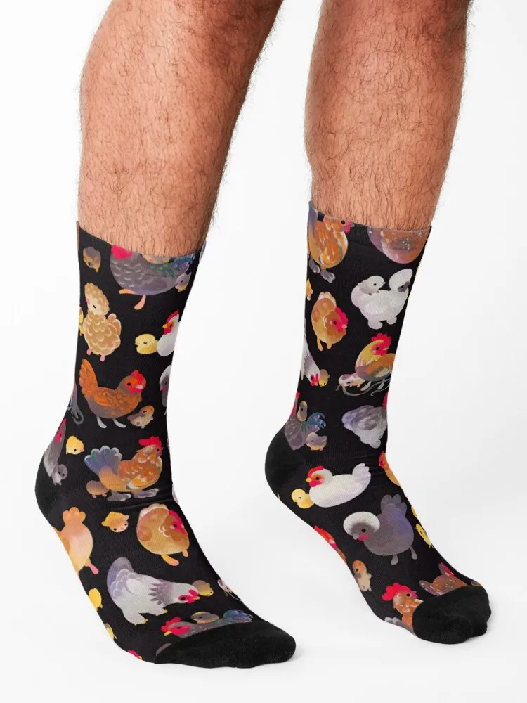 Chicken and Chick - Calcetines oscuros hockey de lujo Calcetines deportivos florales Hombre Mujer
