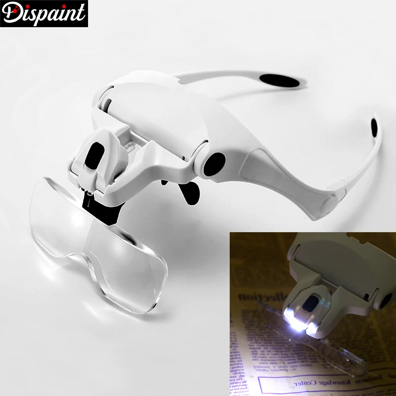 Dispaint diamentowe malowanie haft 1.0X 1.5X 2.0X 2.5X 3.5X regulowana lupa z 5 obiektywami LED Light z pałąkiem na głowę lupa szklana lampa
