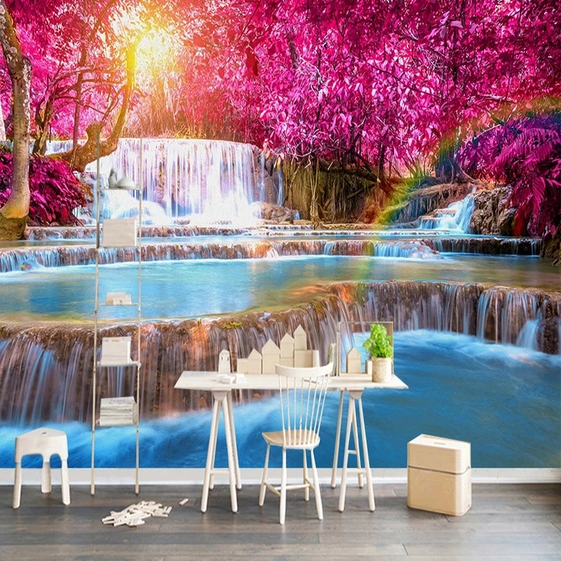 Customized 3D Wallpaper Beautiful Forest Waterfall Nature Landscape Mural Living room sofa TV background wall bedroom restaurant