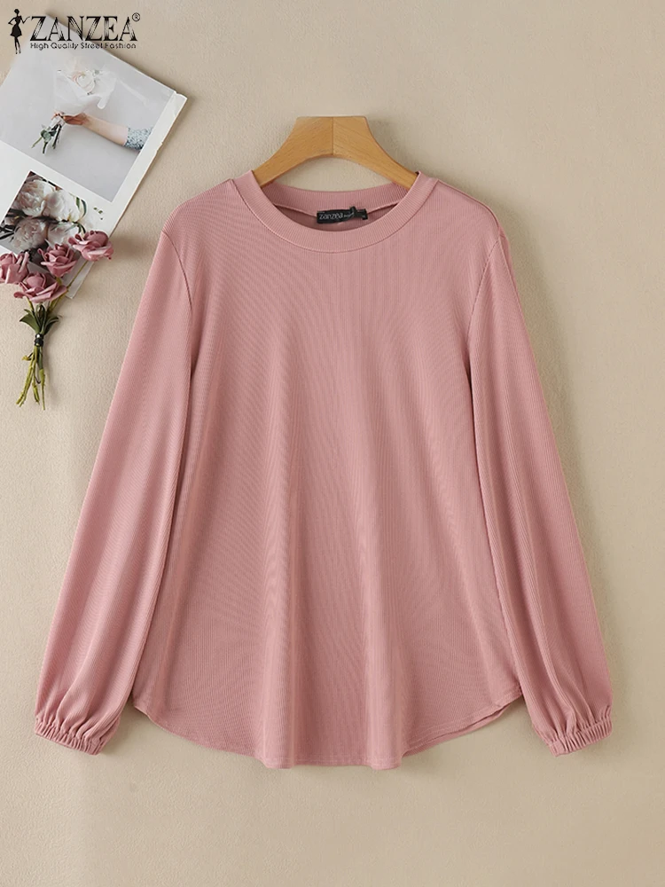 

Женские весенние топы с длинными рукавами ZANZEA, осенняя элегантная рубашка, модные повседневные однотонные вязаные Blusas Mujer, мусульманские женские блузки Абая