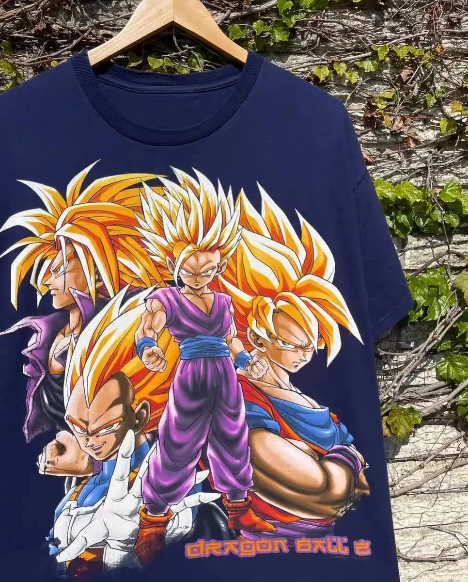 2025 男性原宿服アニメドラゴンボールコスプレ Tシャツ綿半袖ルーズ特大カジュアルスポーツフィットネス Tシャツ