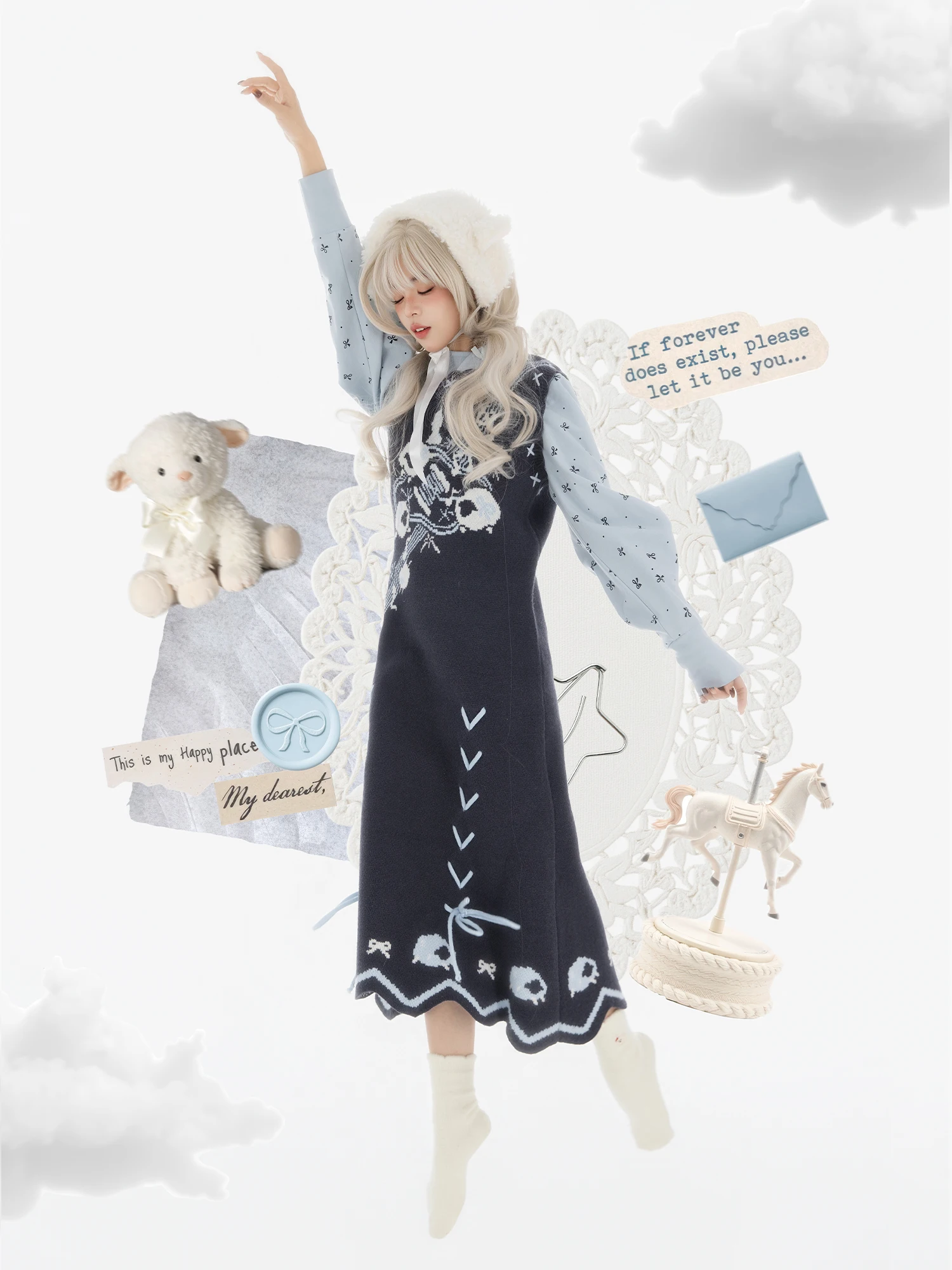 

Весенний вязаный комплект без рукавов в стиле колледж: модный, универсальный базовый слой, наряд Ханьфу для женщин