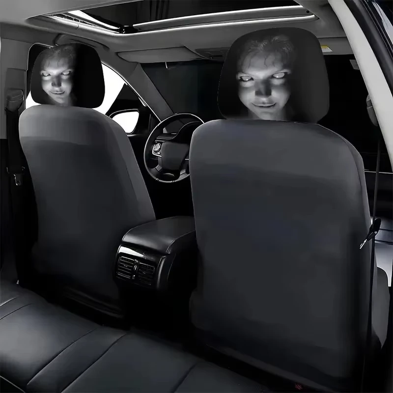 2pcs Black Printed Elastic Car Headrest Cover Universal Automotive Seat Pillow Protector Novelty Pattern Auto Headrest Sleeve