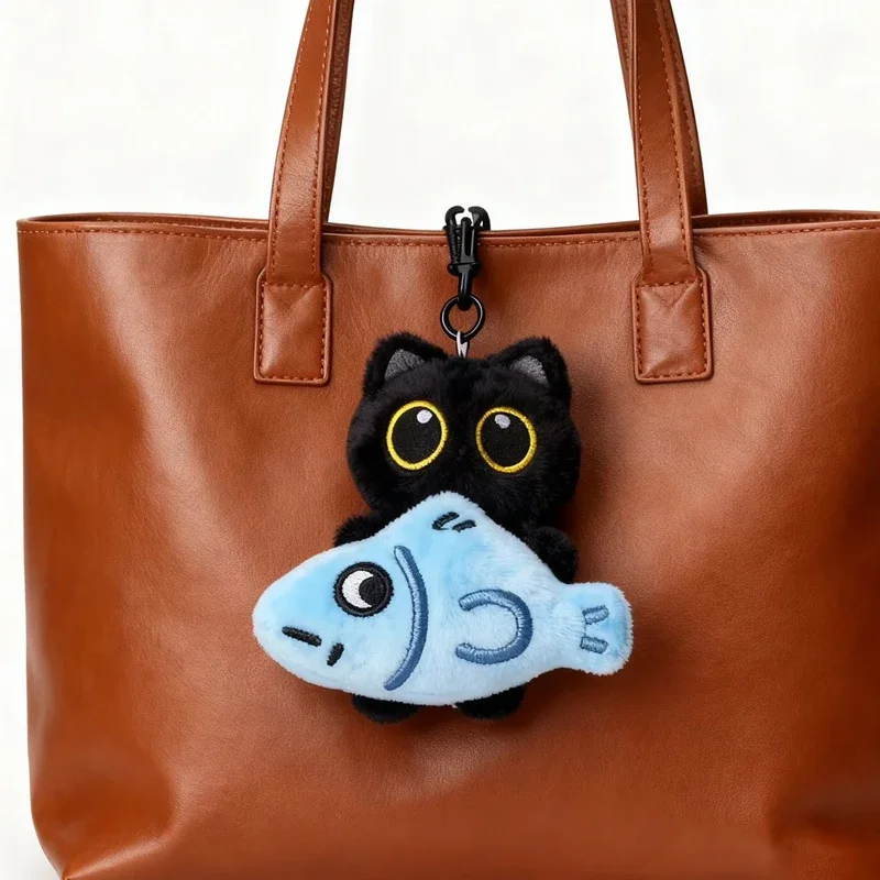 Niedlicher schwarzer Katzen-Rucksackanhänger Schlüsselanhänger aus Plüsch, Haustier-Accessoire, Fahrzeugdekoration für Katzenliebhaber