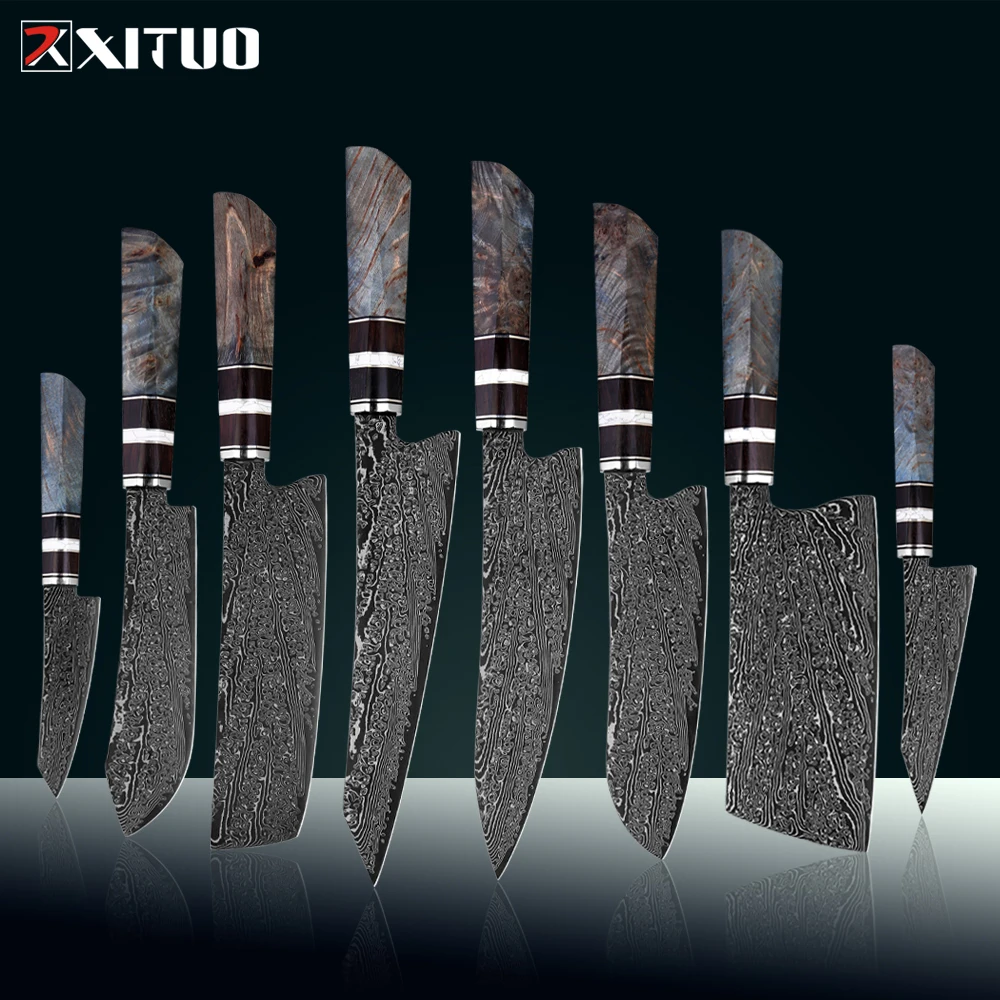 

Набор дамасских кухонных ножей XITUO, профессиональные наборы ножей из 1-8 предметов для повара, японский дамасский суперстальной нож шеф-повара для приготовления пищи