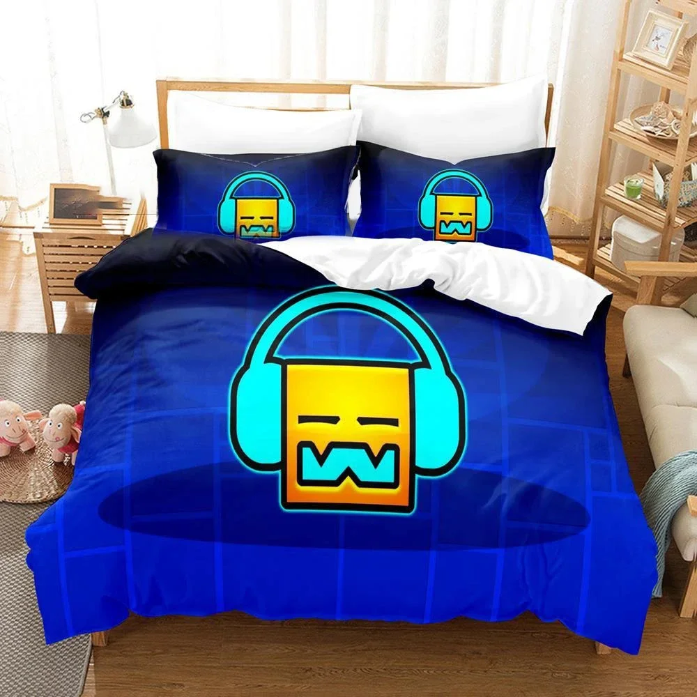 3D Print Cartoon Game Geometry Dash Bedding Set Duvet Cover Bed Set Quilt Cover Pillowcase Comforter king Queen Size Boys Adult