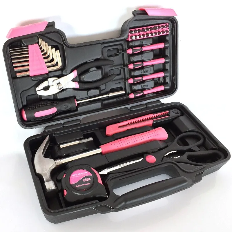 39-Piece Pink Ladies Tool Set 45 Household Screw Batch Repair Wrench Plastic Box Color