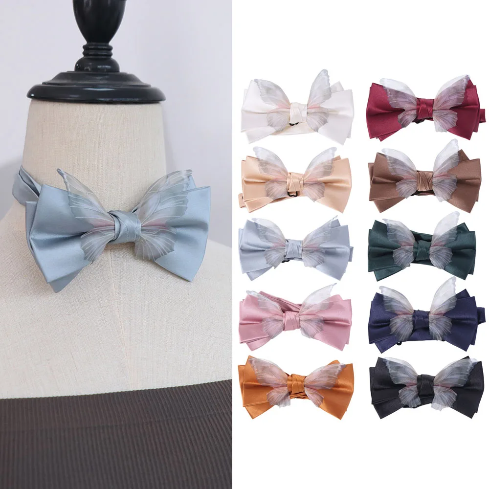 

Креативный однотонный галстук-бабочка с бабочкой, регулируемый мужской галстук из органзы с бантом, мягкий галстук для жениха, жениха, костюм, аксессуары