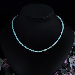 BeaQueen Popular Thin Tennis Choker Turquoises CZ Necklace with Safety Clasp Gold Plated Engagement Jewelry for Women Party N034