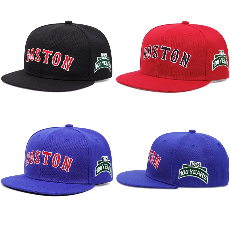 Boston Embroidered Baseball Hat Outdoor Sports Flat brim Hat Summer Sunshade Hip Hop Hat Street Dance Bicycle