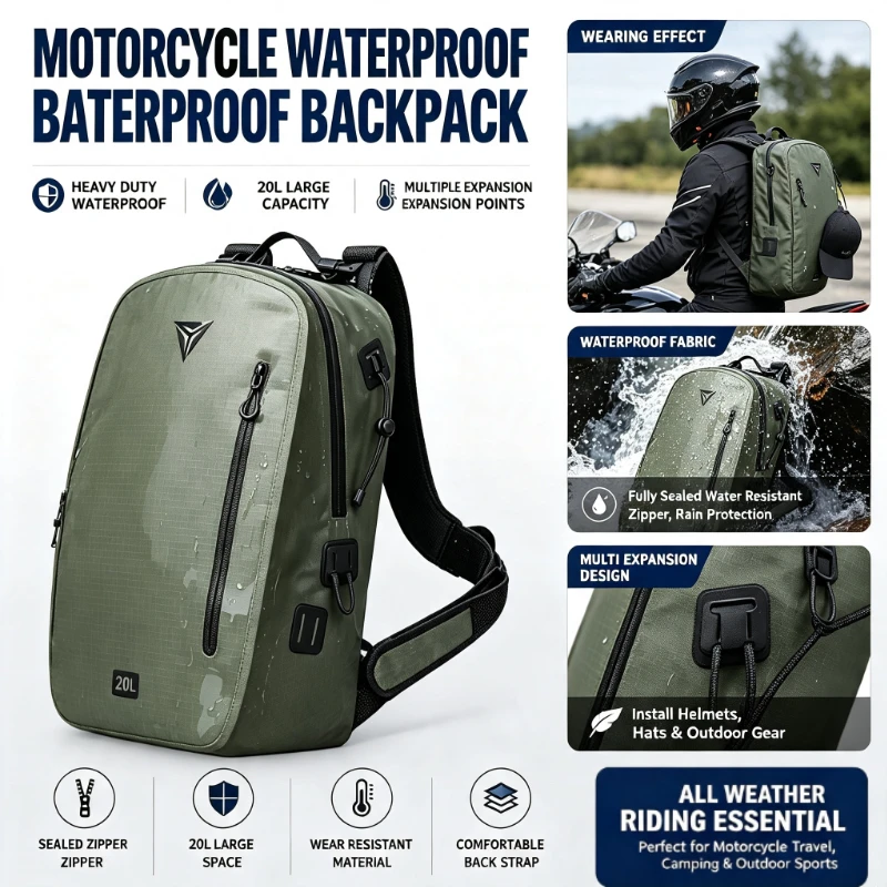Waterproof Motorcycle Backpack Large Capacity Motorbike Knight Riding Bag Outdoor Commuter Travel Backpack