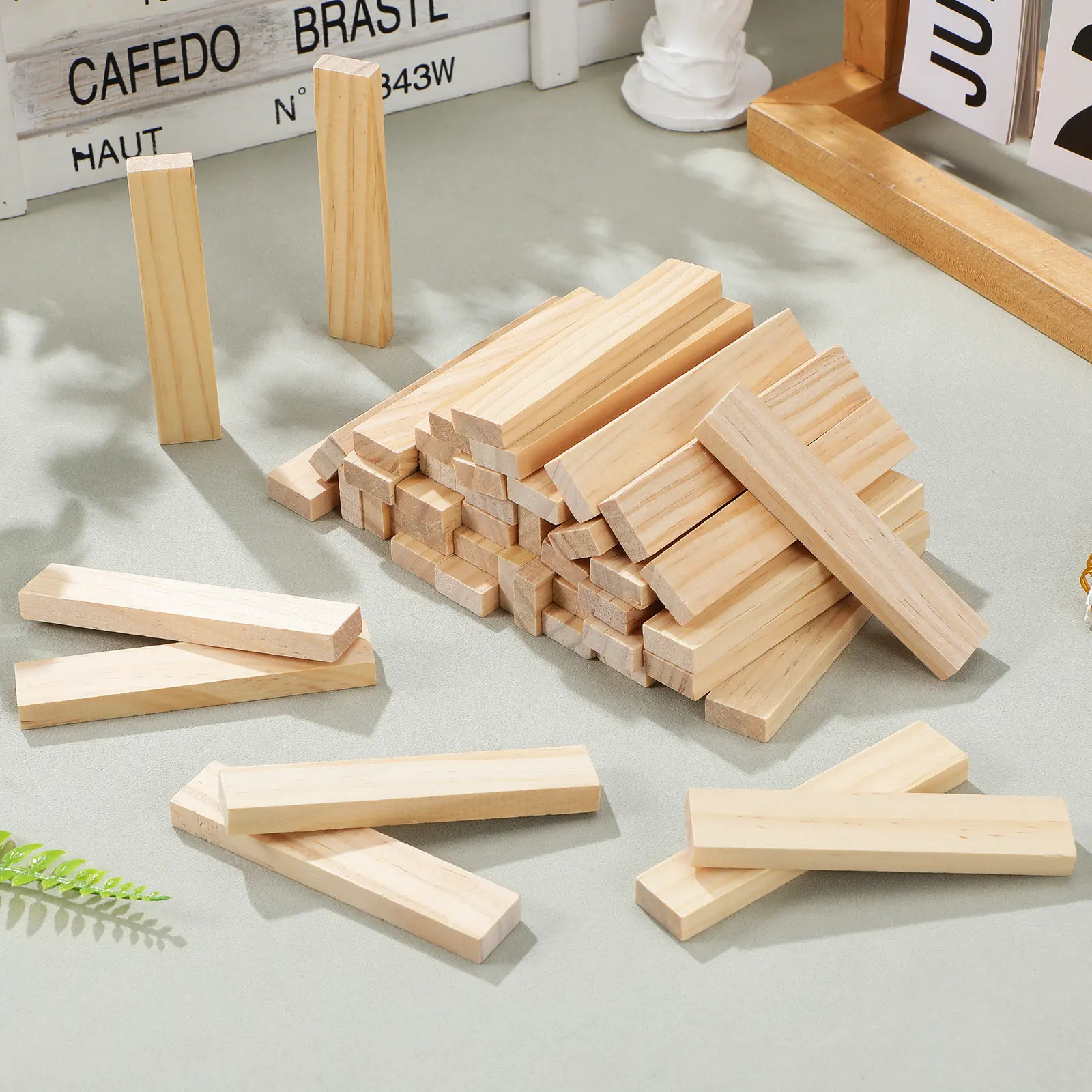 100개 나무 쌓기 블록, 부드러운 천연 나무 조각, 창의적 조립 및 공간적 사고력 개발을 위한 어린이용