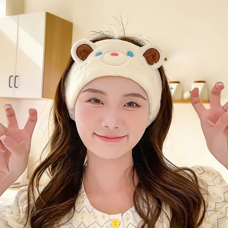 Bear Coral Fleece Facial Spa Headband Comfortable and Stylish Skincare Headband for Washing Face and Makeup