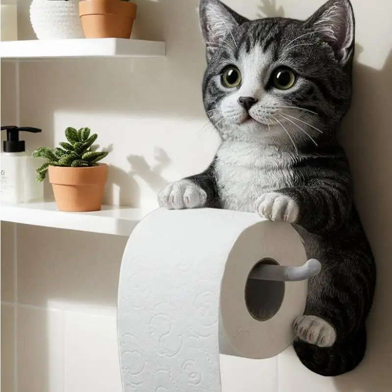 

3D кошачий бумажный полотенце, декоративный держатель для туалетной бумаги, скульптура, смола, настенная рулонная стойка с животными, стеллаж для хранения полотенец для ванной комнаты