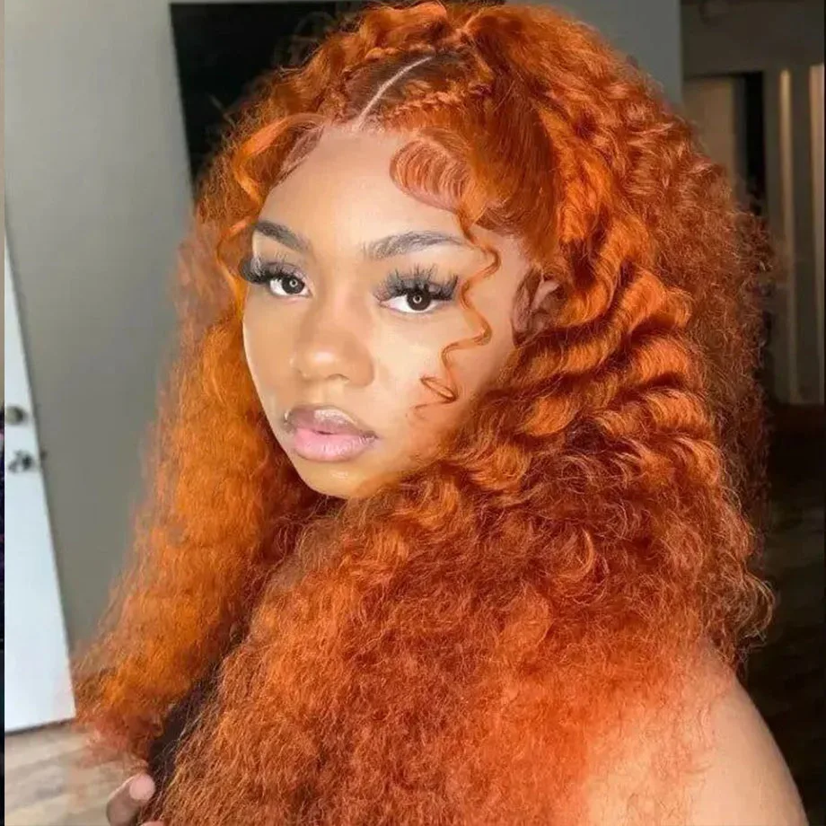 30 Inch Orange Ginger Lace Front Wig Colored Deep Wave Curly human hair wig  For Women 13X4  Human Hair 13x6 HD Lace Front Wig