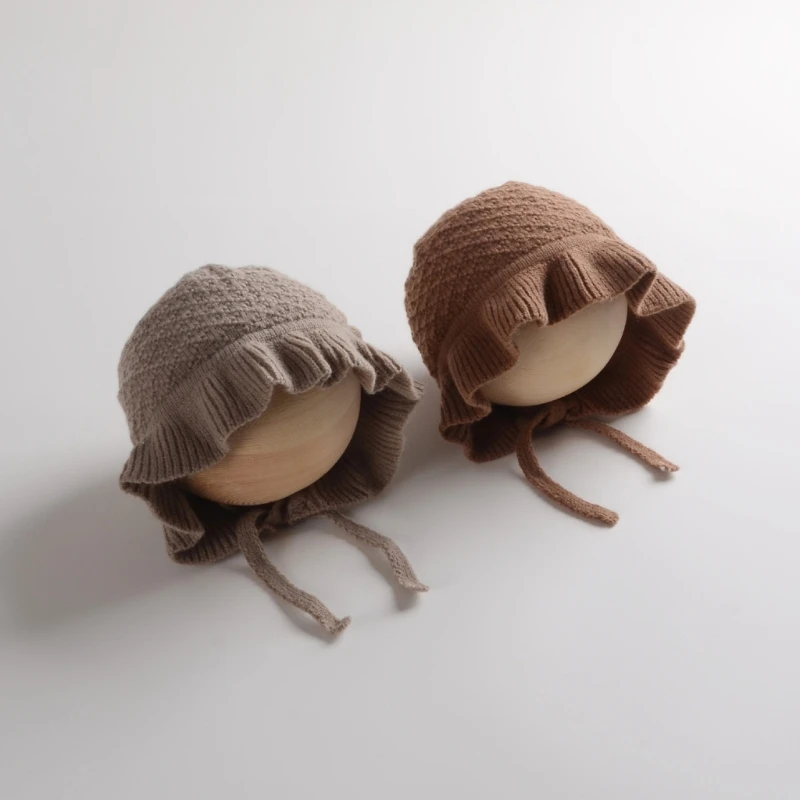 Baby Princess Hat Fashionable Winter Beanie Cap Sweet Girls Knitted Hat 1-5T Kids Lacing Bonnet with Flower Charm