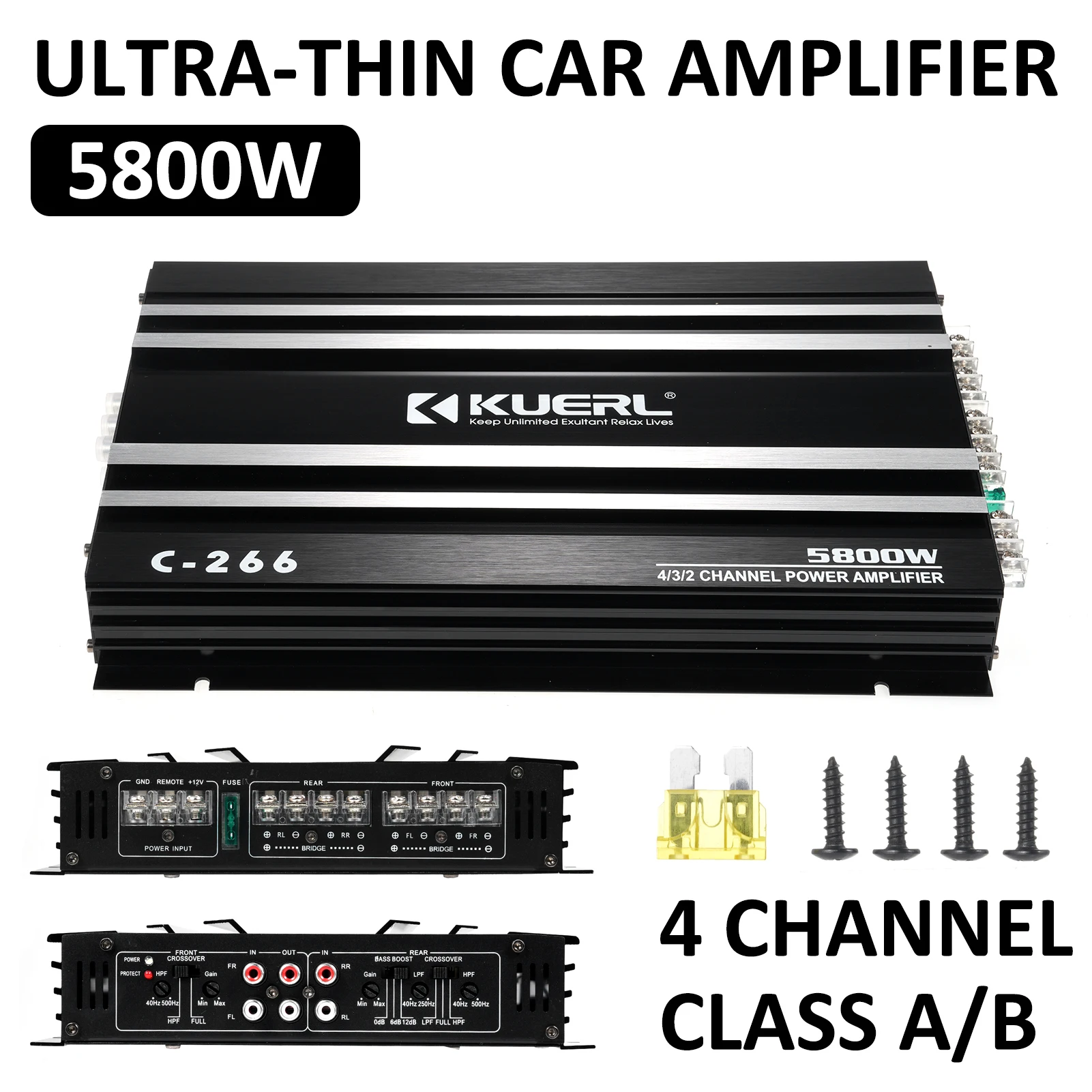 4-Channel Car Audio Amplifier 5800W High-Power Amp 12.0V Ultra-Thin Four-Way Power Amplifier Class A/B