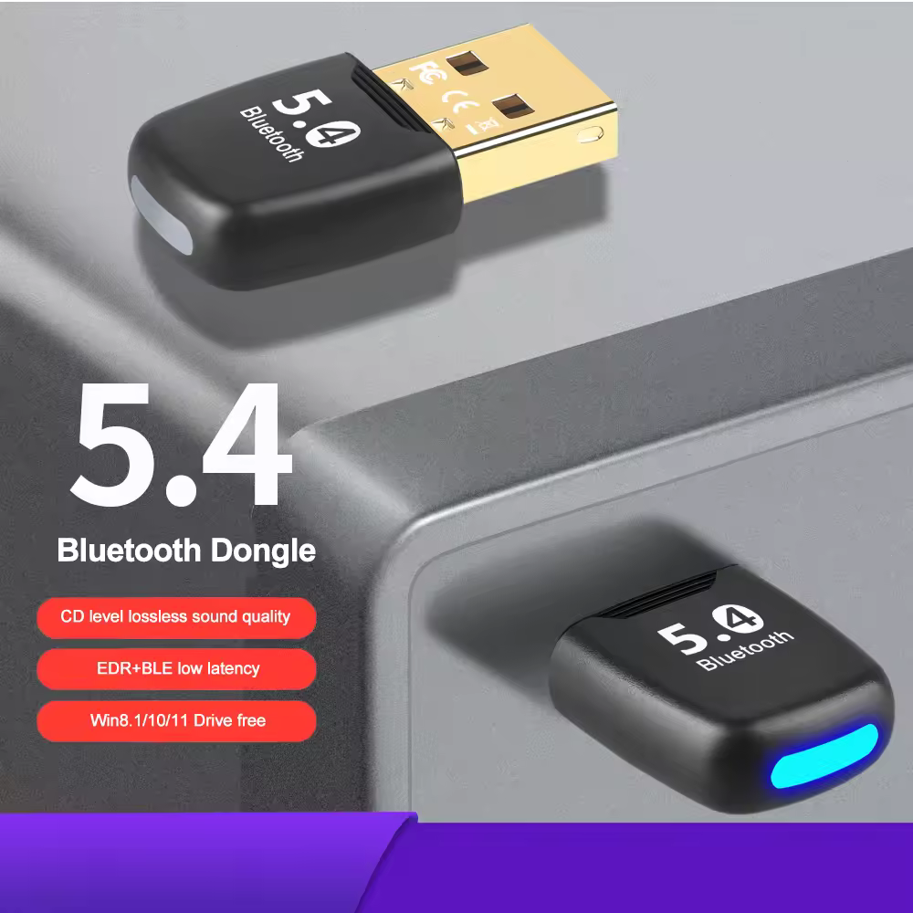 מתאם דונגל USB Bluetooth 5.4 2 ב-1 לרמקול מחשב, עכבר אלחוטי, מקלדת, מקלט מוסיקה ושולח Bluetooth 5.1
