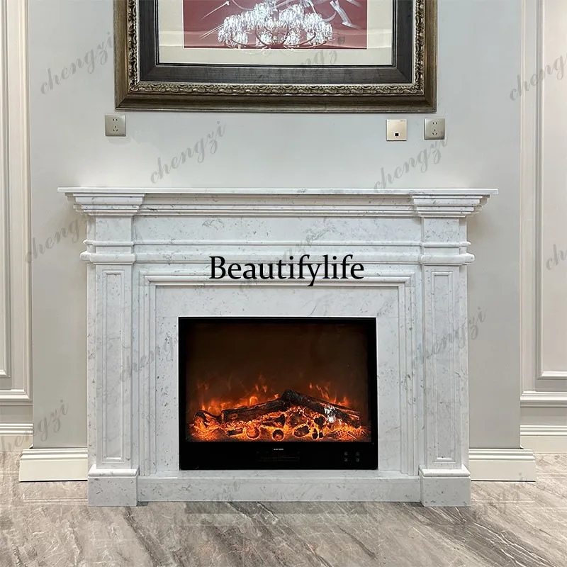 Marble fireplace stone carving European jazz white simple American fireplace decorative ornament French stone fireplace