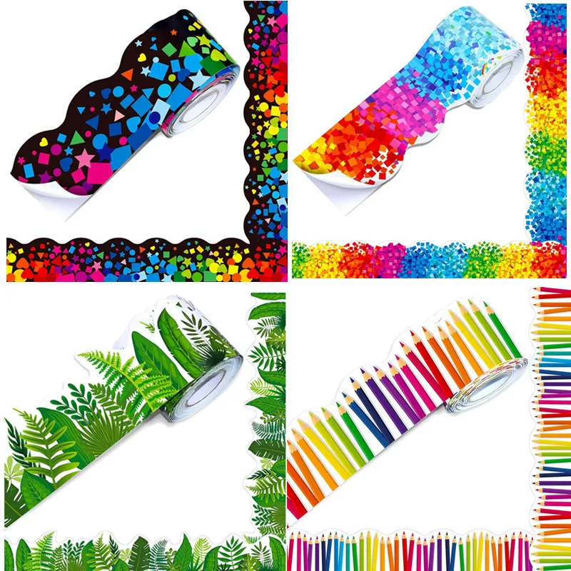18M Roll Wavy Border Sticker Self Adhesive Blackboard Bulletin Board Decal DIY Handicraft Art Wallpaper for Room Wall Decoration