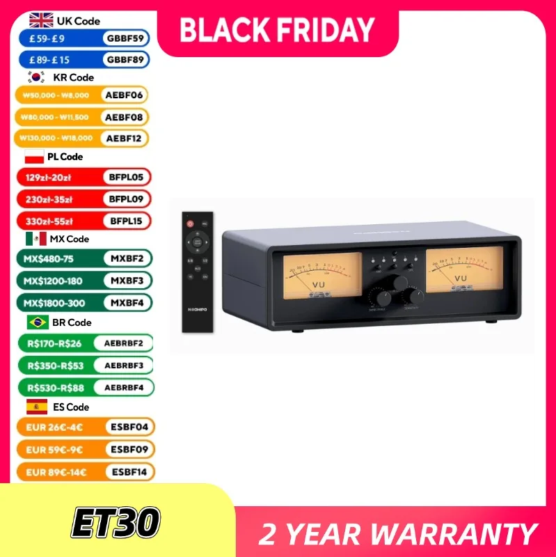 

NEOHIPO ET30 Amplifier Speaker Selector With VU Meter Speaker Switcher with DB Panel Display Audio Selector