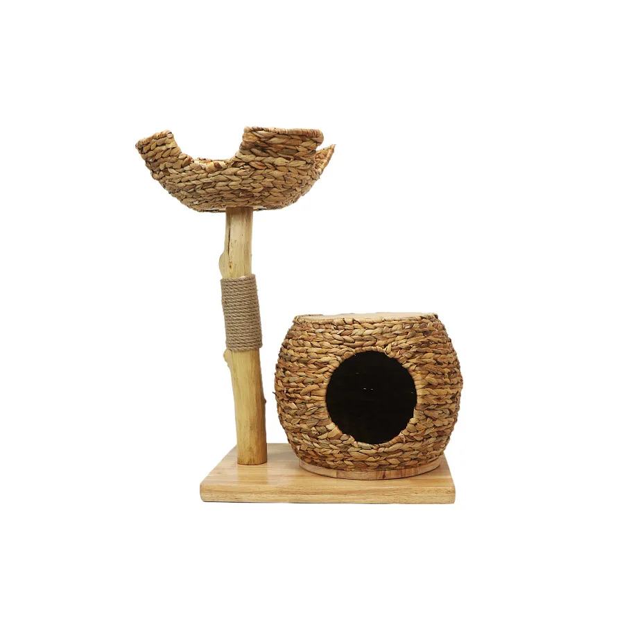 Pet Tree Tower Solid Wood Luxury Cat Tower Safe And Stable Solid Wood Cat Climbing Frame Cat Climbing Tower Grass Woven Nest