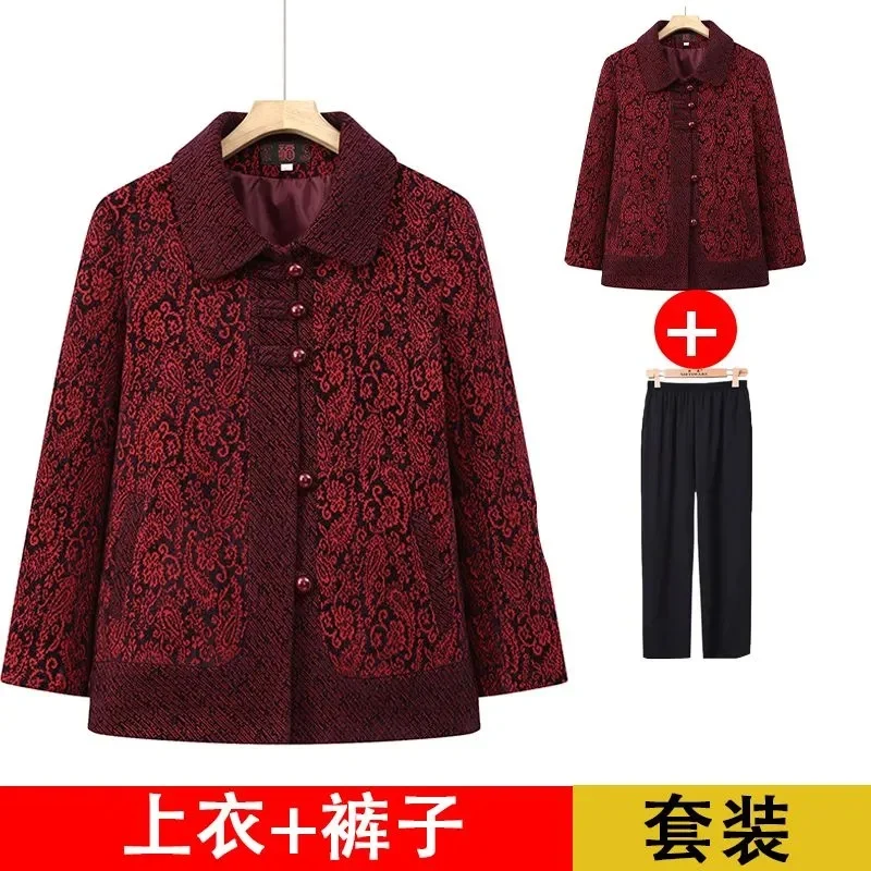 

2025 Middle Aged Mother Printing Jacket Spring Autumn Lady Fashion Large Size 5XL Outwear Korean Women Long Sleeves Lapel Outfit