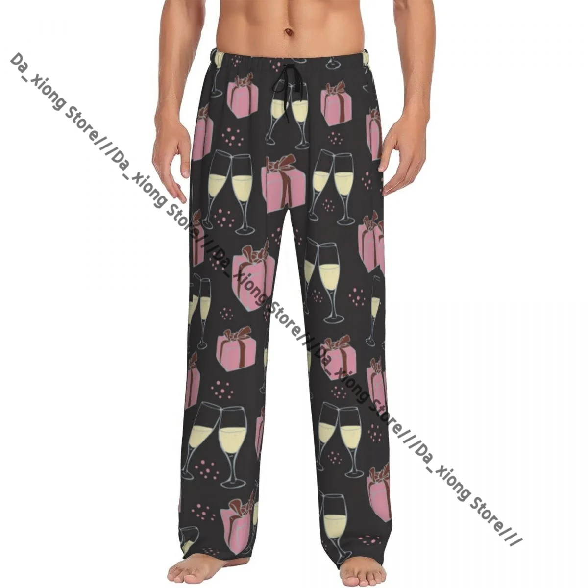 

Мужская одежда для сна, свободные брюки для сна, пижамы, подарочные коробки и очки для шампанского, длинные штаны для отдыха, повседневная домашняя одежда