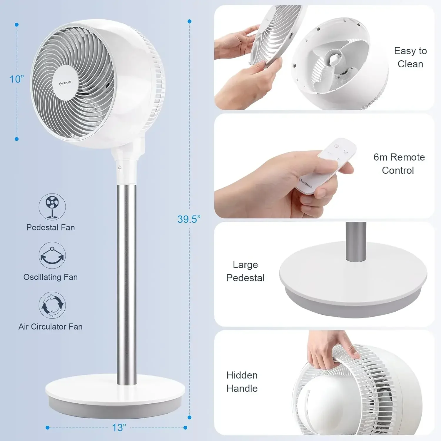 

th Air Circulator Fan with Remote,Oscillating Fans for Indoors Turbo Silence, Pedestal Fan