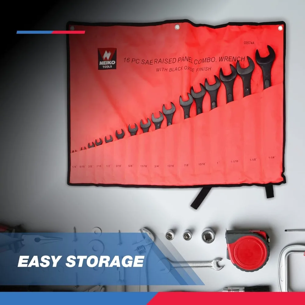 16-Piece Jumbo Combination Wrench Set | SAE Sizes 1/4” to 1-1/4” | Heavy-Duty Raised Panel Design