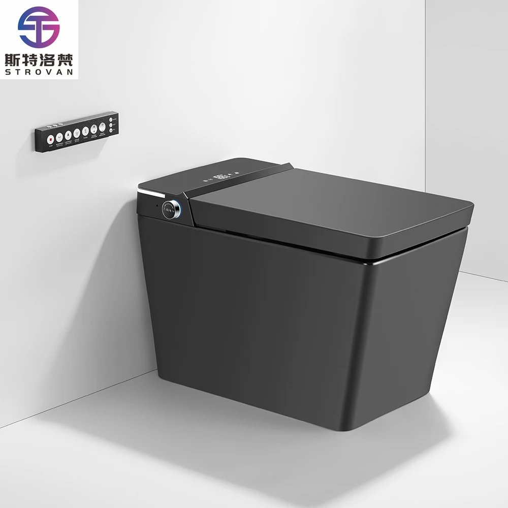 

HKZX Smart Automatic Intelligent Toilet with Bidet, Remote Control, Floor Mounted Design, Auto Flush, Ceramic Bowl (110V/220V)