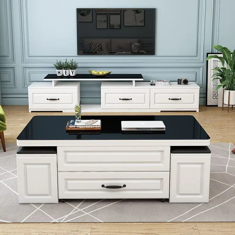 Multifunctional coffee table dining table dual-purpose small apartment solid wood retractable folding TV cabinet combination lif