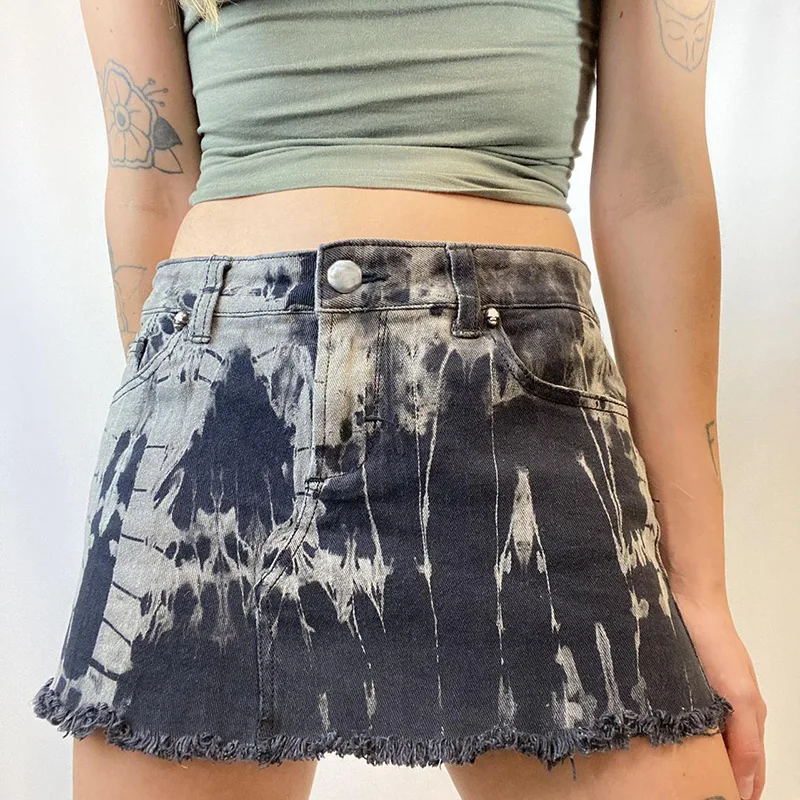 DUEWEER Tie Dye Wrap Hip Sexy Denim Skirt Women's Fashion 2022 Fairy Grunge Summer Black Gothic Mini Short Skirts y2k Streetwear