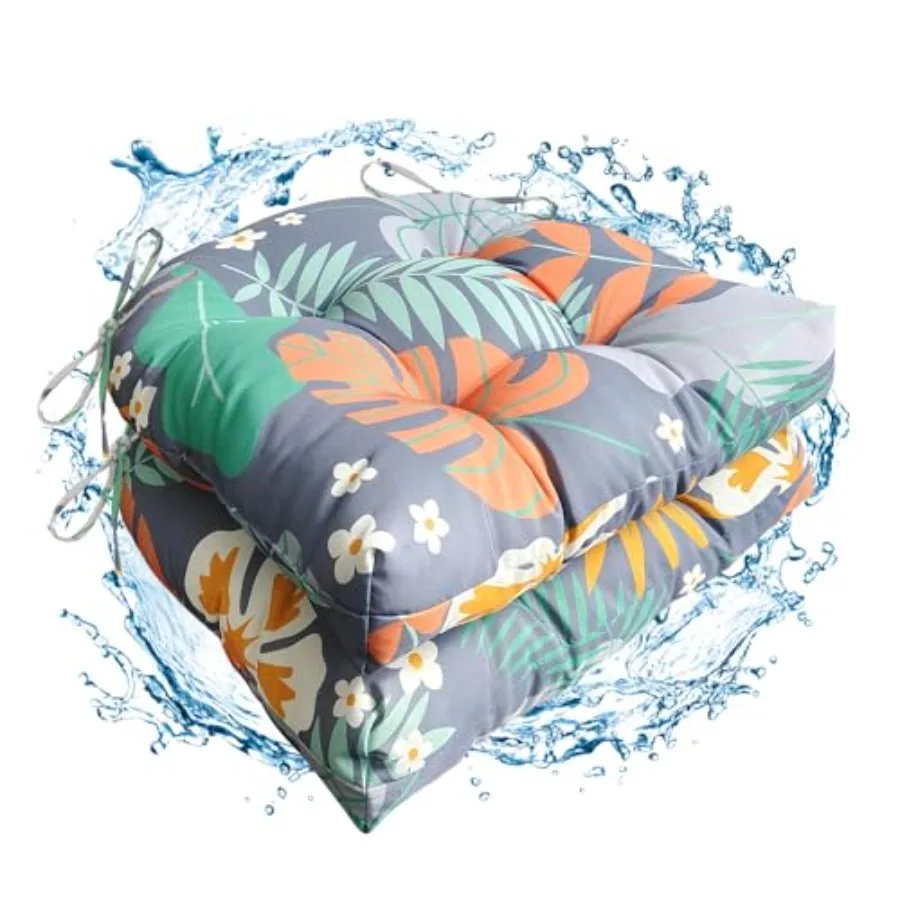 

2 Pack Waterproof Outdoor Chair Cushions Thick Tufted U-Shaped Seat Cushions with Adjustable Ties for Garden Chairs Patio Furni