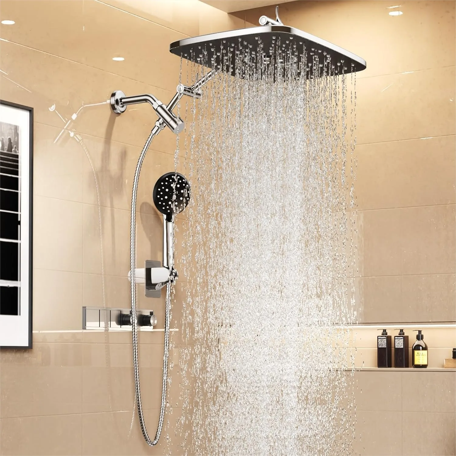 

14" Rain Shower Head with Handheld Combo, High Pressure Rainfall Showerhead with Multi-Spray Modes, Adjustable Extension Arm