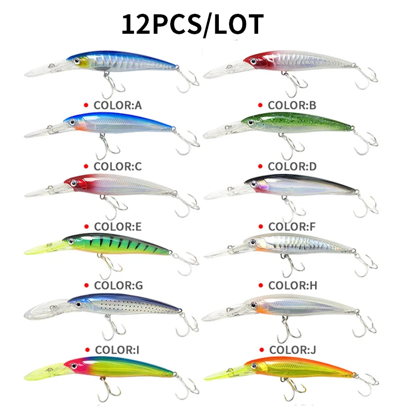 

12Pcs Heavy Minnow Lures Set 160mm 72.9g Big Minnow Trolling Lure Deep Diving Seawater Trout Lure Isca Pesca Fishing Tackle 9130