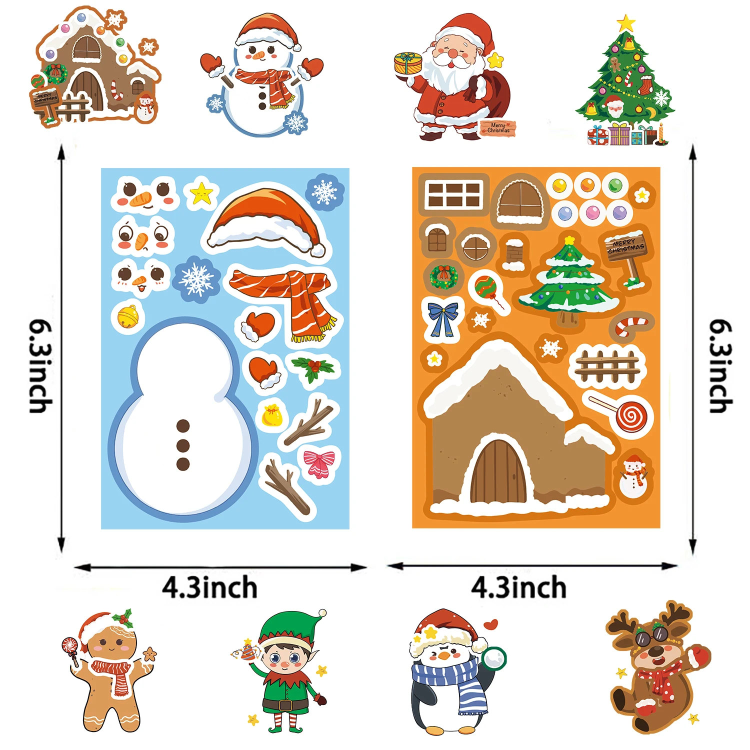 8 قطعة عيد الميلاد الكرتون الوجه تغيير ملصق الكولاج الإبداعية الكرتون الغيتار الهاتف الغيتار جدار الأمتعة القرطاسية ملصقات