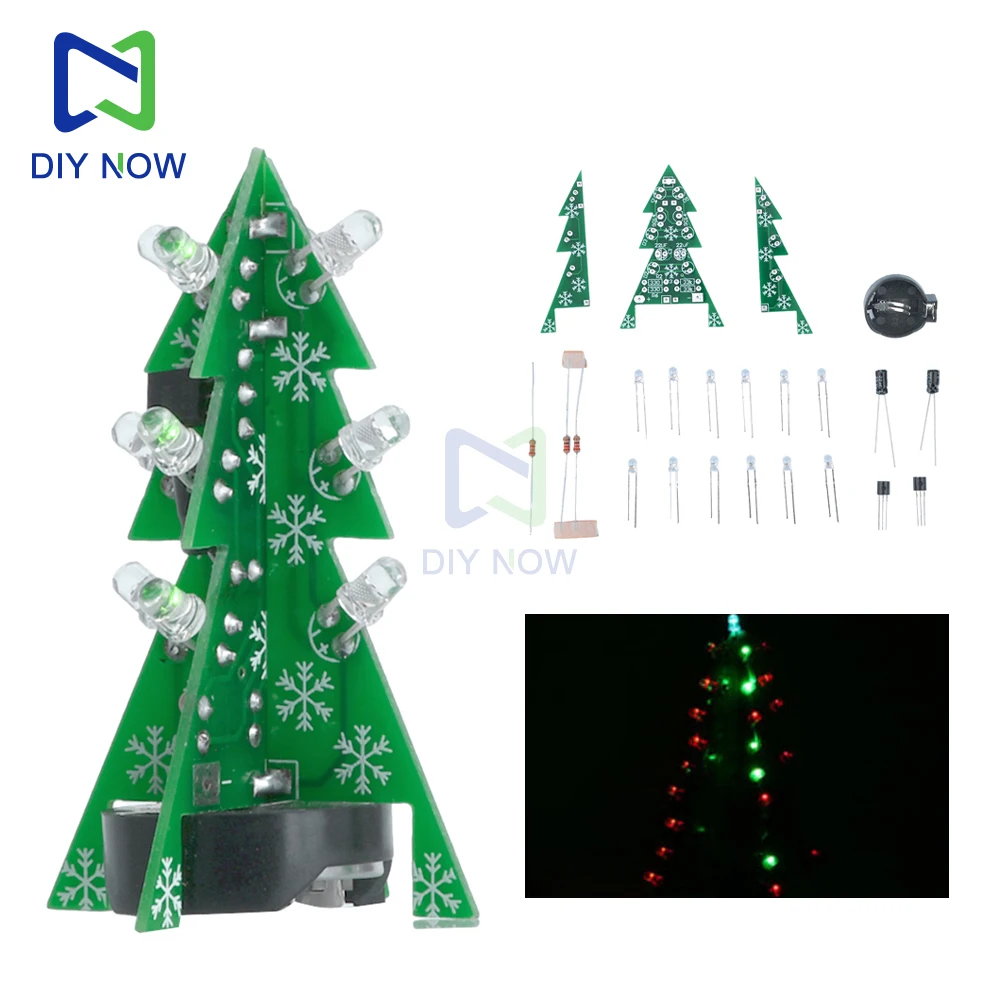 DIY 3D Christmas Tree Soldering Practice Electronic Science Assemble Kit Set Mini LED Flashing Christmas Tree DIY Kit DC 3V