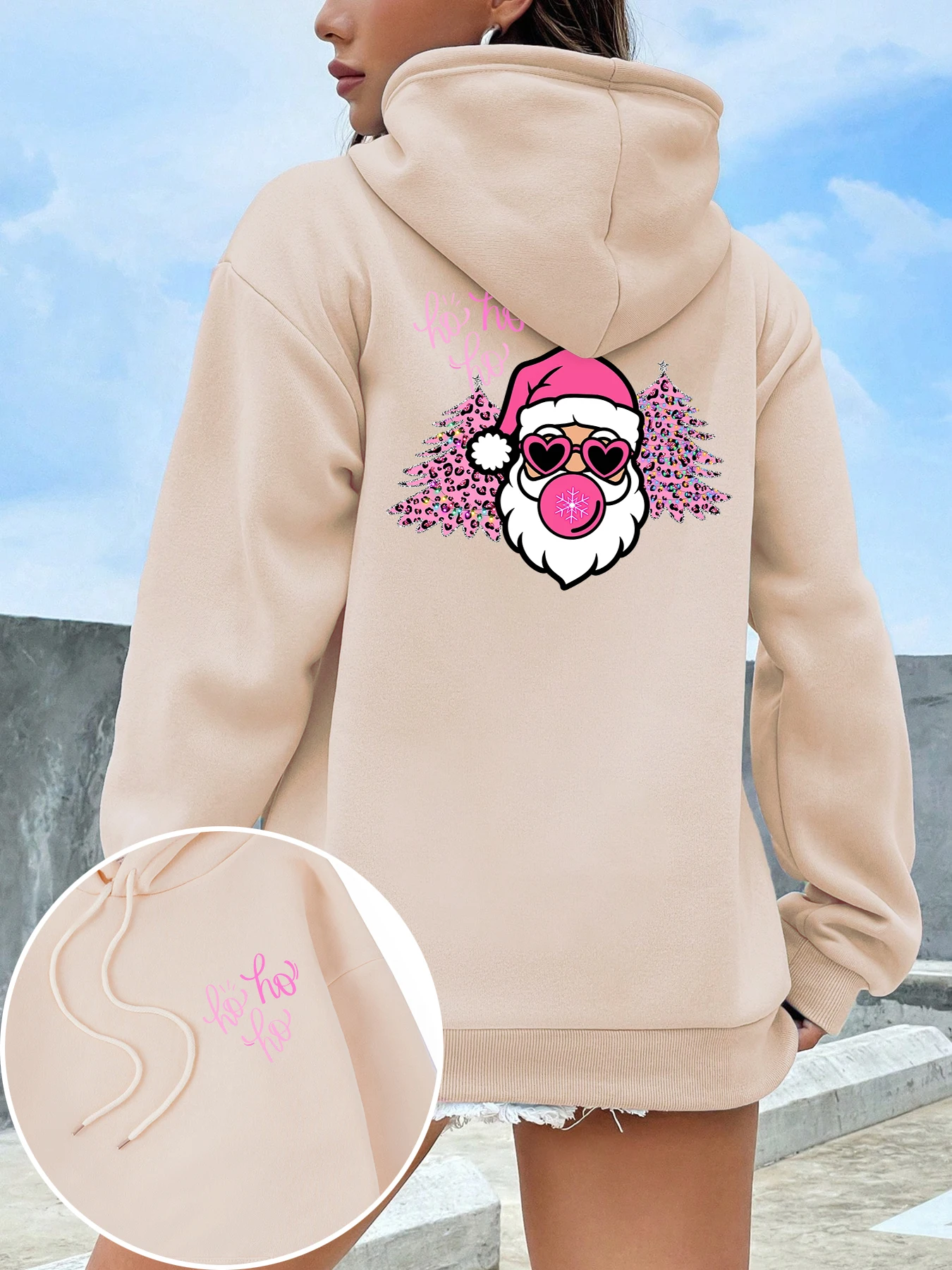 عيد ميلاد سعيد شجرة سانتا كلوز طباعة الإناث هوديي لينة كل مباراة أعلى Crewneck الملابس المعتاد بلوزات الأساسية غير رسمية