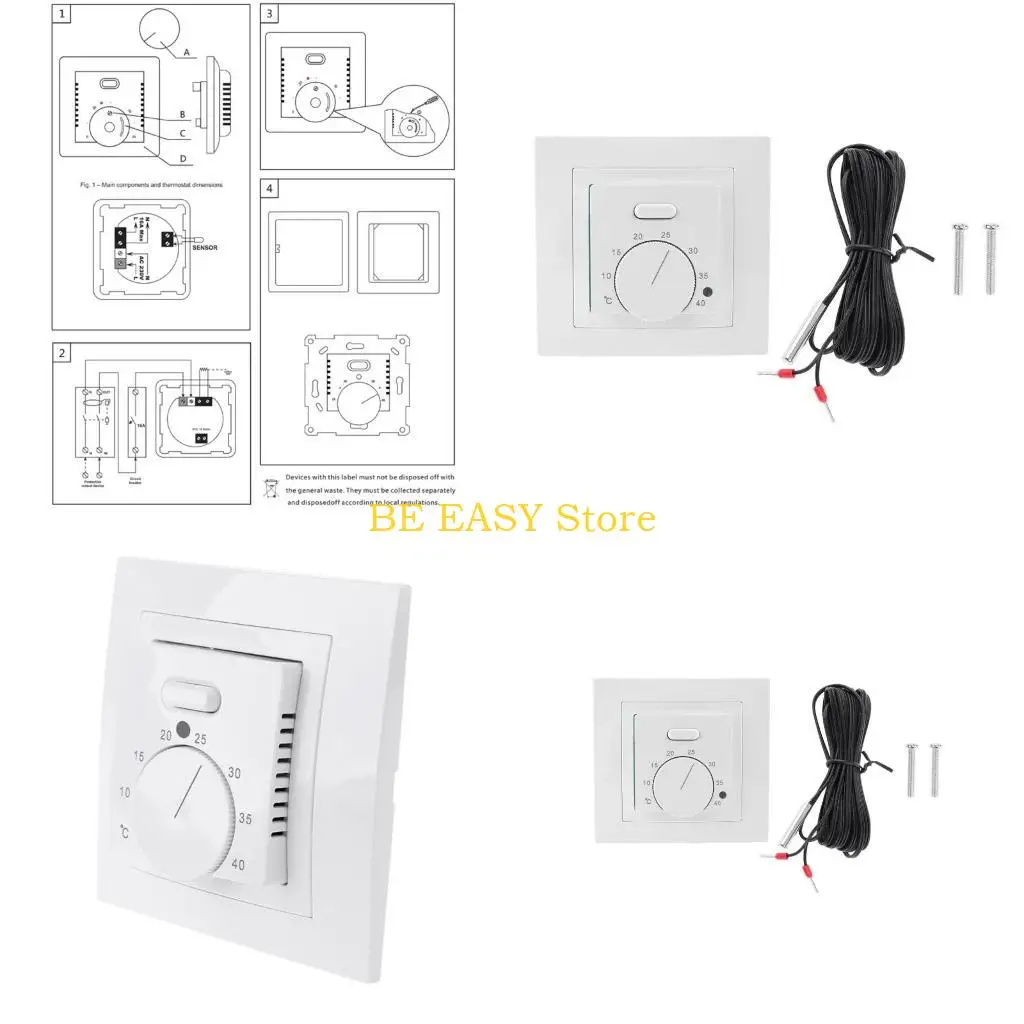 E28F Manual Adjustable Temperature Controller 16A 220~240V Floor Heating Mechanical Thermostat for Office, Hotel, Restaurants