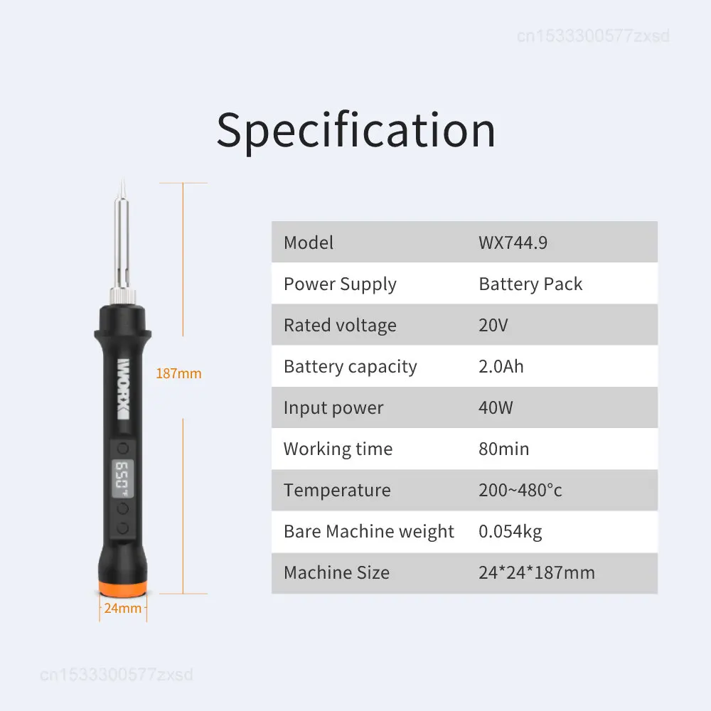 Imagem -06 - Youpin Worx Queimador-bateria de Ferro de Solda Hub mx com Carregador sem Fio Elétrico Recarregável Kit Ferramentas de Soldagem Wx744.9 20v