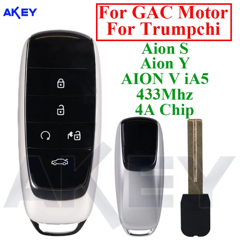 Smart Fob Intelligent Auto Remote Control Car Key 4A Chip 433MHZ for GAC Motor for Trumpchi Aion Y Aion S AION V IA5 Keyless Go